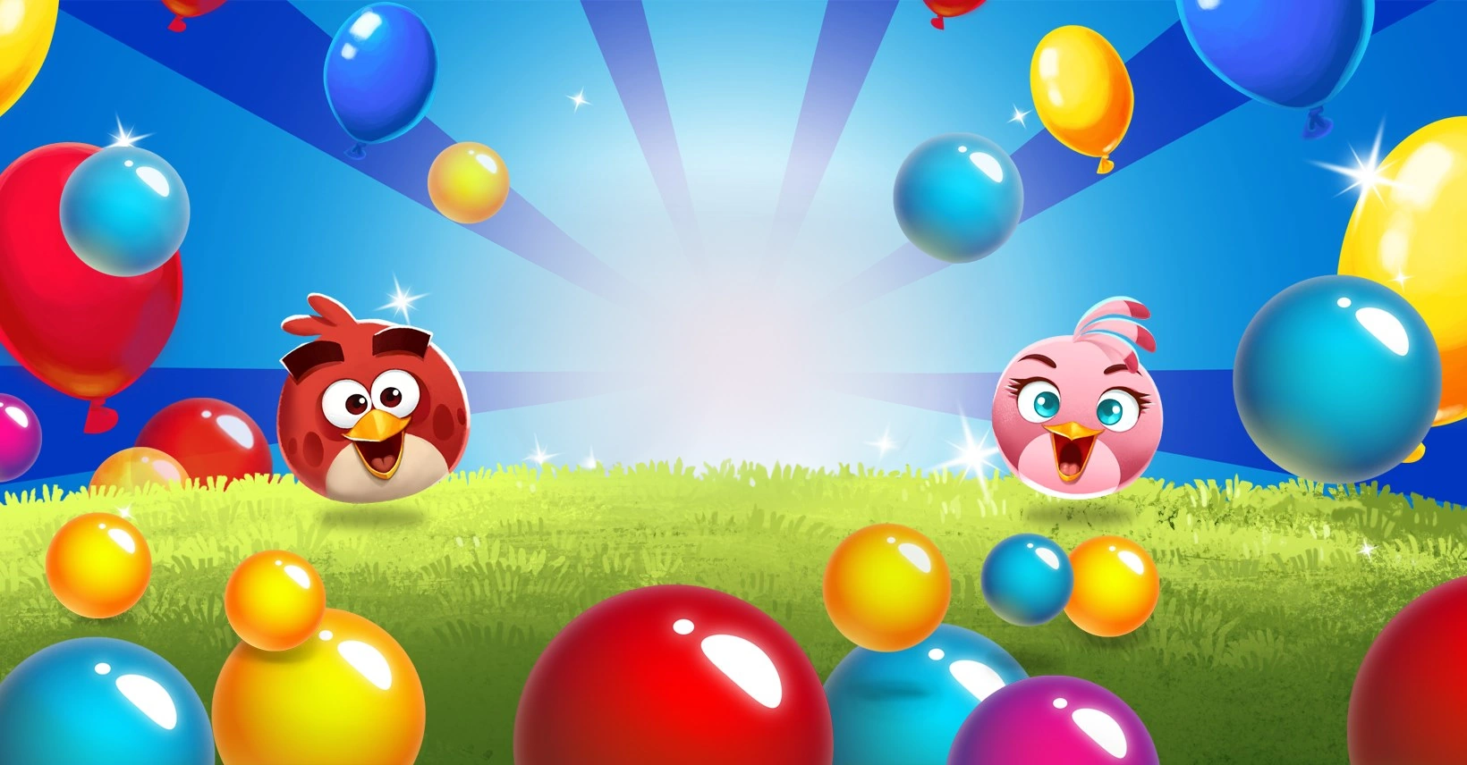 Banner image of the Angry Birds POP! logo with Red and Stella.