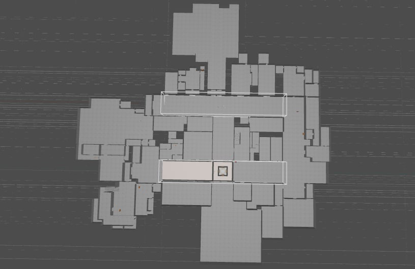 Basic block layout of the level's design, created for a zombie survival gamemode.