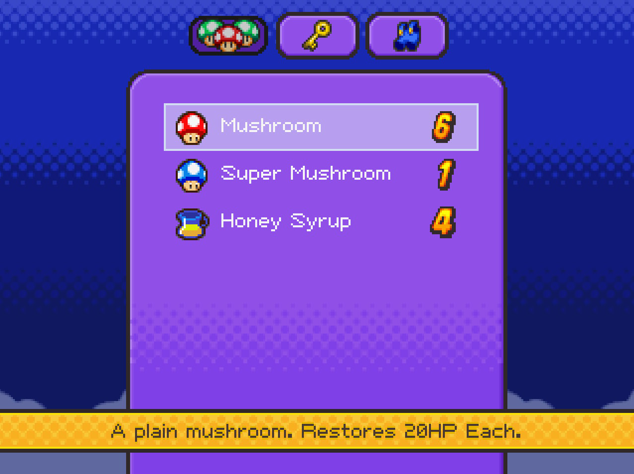 The item inventory system which can display consumable items, keys items and player gear.