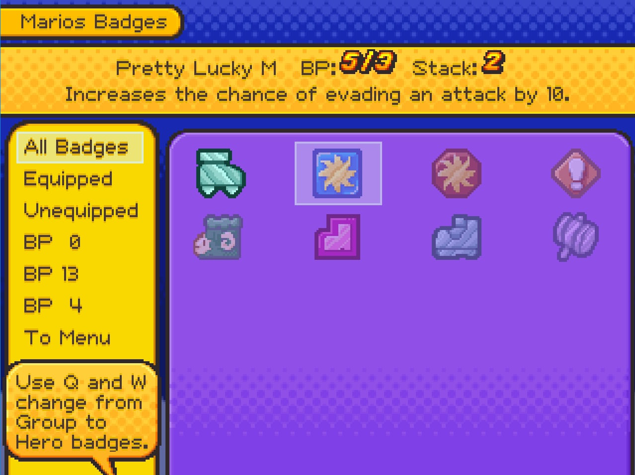 The badge system, inspired by the Paper Mario games.