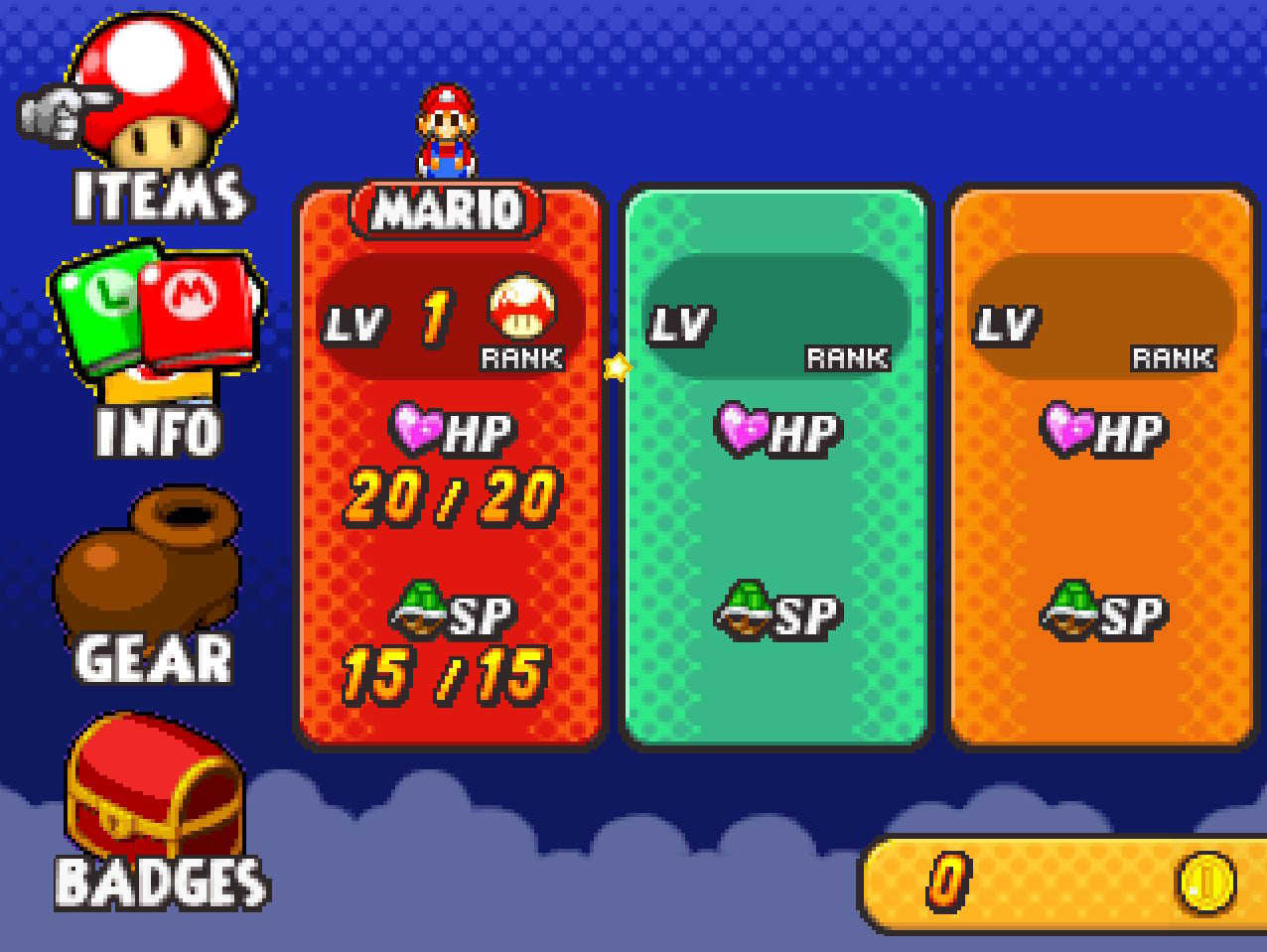 A placeholder menu screen inspired by Mario & Luigi Bowser's Inside Story.