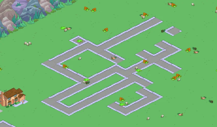 An early attempt at rendering roads across the town grid.