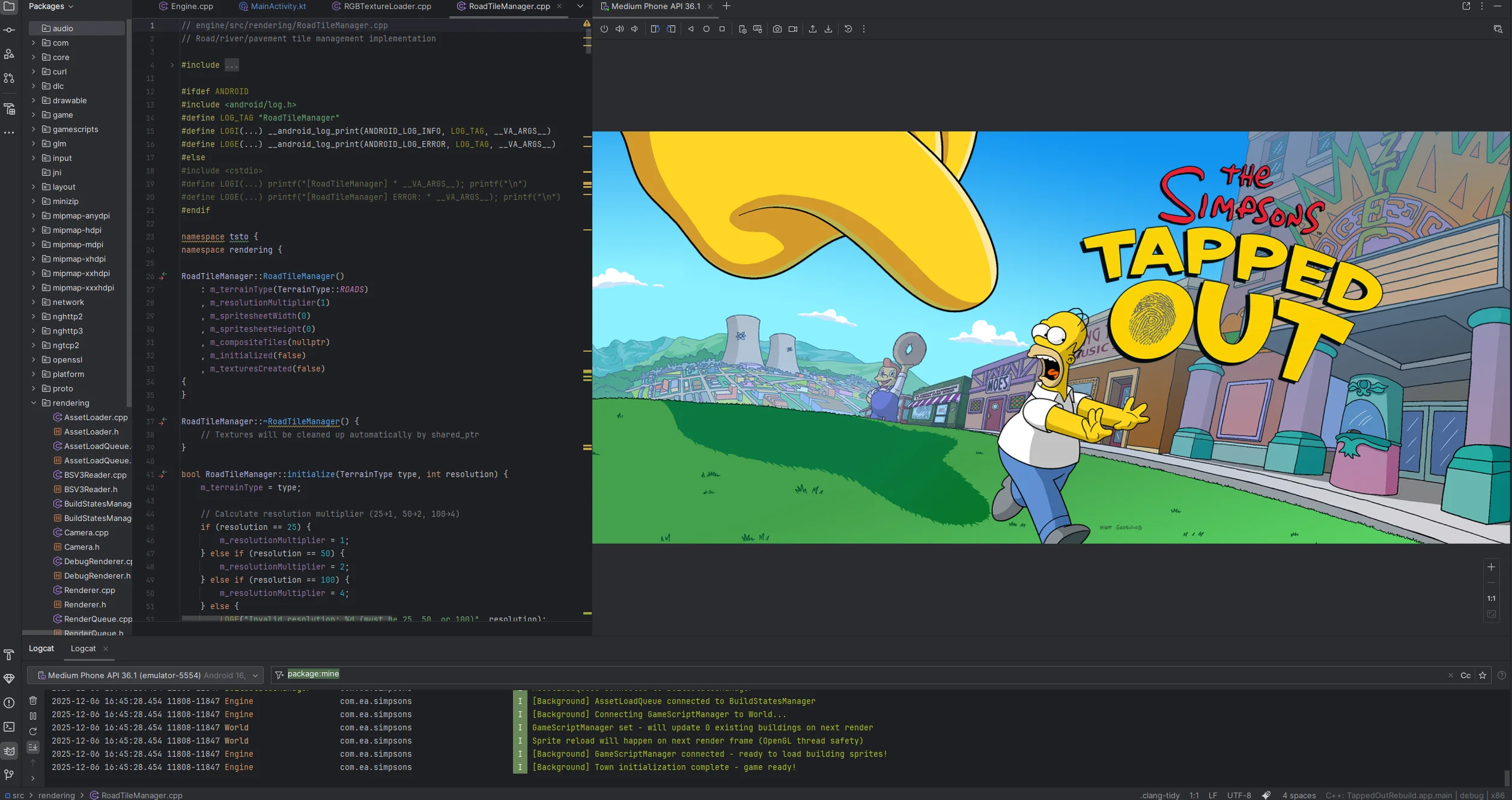 The game's splash screen running in Android Studio.