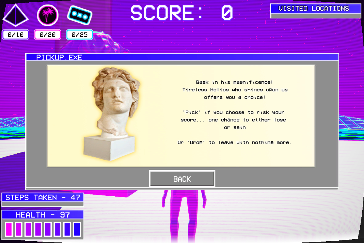 The special power-up opened a menu, allowing the player to gamble, read its description, or drop the item.